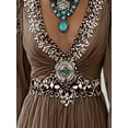 thumbnail image 3 of ZOELNIC Women's Western Boho Patchwork Midi Dress with V-Neck, Puff Sleeves & High-Low Hem, S, 3 of 7