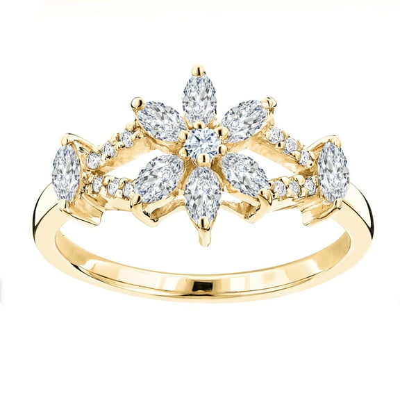 Ladies 18K Natural Diamond Ring For Her (Yellow Gold Size 5)
