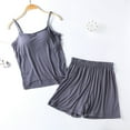 thumbnail image 2 of JGGSPWM Pajama Sets for Women 2 Piece Solid Suspenders With Chest Padded Soft Comfy with Solid Color Loose Shorts Pajamas Sets Gray XXXL, 2 of 6