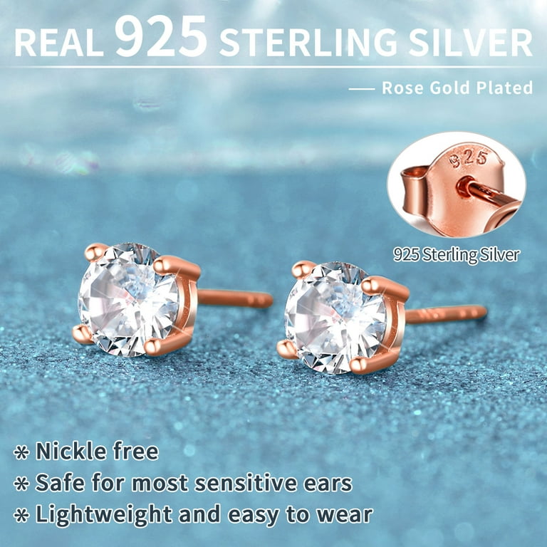 3 Pairs Sterling Silver Stud Earrings - CZ Crystal 2-5mm Gold Plated Tiny Studs