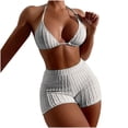 thumbnail image 2 of KBODIU Womens Split Body Waist Halter Solid Bikini Sets for Womens Swimsuits White S, 2 of 5