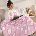 thumbnail image 5 of Fllostpr Halloween 39 x 29 in Spooky Ghost Blanket, Pink Soft Flannel Throw Blanket Decorations for Couch, Bed, Sofa & Party, 5 of 7