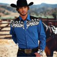 thumbnail image 4 of Camisa de hombre estilo occidental con estampado floral, para entrenamiento formal, boda, verano, primavera, manga larga, azul, tallas S-5XL, poliéster, talla europea 2024, 4 of 5