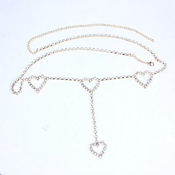 Cadenas para el cuerpo con diamantes de imitación, cinturón, cadenas de cristal para la cintura, colgante de corazón, joyería para el cuerpo, cinturón para festivales, joyería para el vientre para mujeres y niñas, plata Rojo Verde
