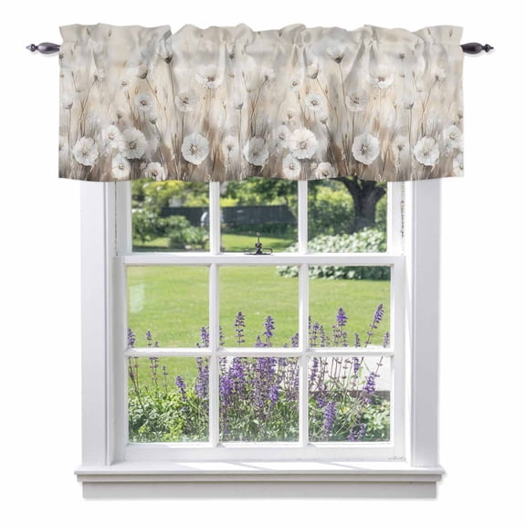 White Flowers Valances for Windows Watercolor Floral Rod Pocket Cafe Window Treatments Valance Curtains for Kitchen Bathroom Laundry Basement Windows 42"x18"