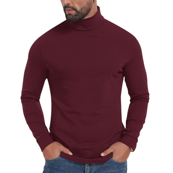 Men's Turtleneck Sweater Casual Knitted Slim Fit Basic Long Sleeve Tops Thermal Lightweight Pullover Sweaters (XL, Wine)