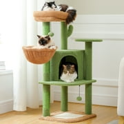 PAWZ Road Cat Tree 42" Cactus Cat Scratching Posts Tower with Cozy Condo Hammock for Indoor Cats, Green