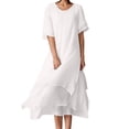 thumbnail image 1 of Vestido sencillo de doble capa con manga corta y abertura para mujer - Cuello redondo informal, poliéster y spandex - S-XXXXXL, 1 of 5