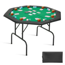 VEVOR Foldable Poker Table, 8 Player 48 in Folding Casino Leisure Table with Padded Rails & Cup Holders, Octagonal Portable Game Tables with Felt & Metal Legs, for Texas Holdeem Game and Blackjack