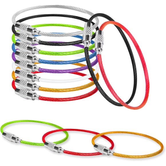 20 Pack Key Rings Stainless Steel Loops 2mm Coated Wire Keychain Cable Large Loops Keepers 6 inch Key Chain for Luggage Tags, Key Tags, Keyrings, Kitchen utensils, Duster-Assorted Colors