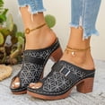 thumbnail image 6 of Womans Sandles Women's Fashionable Casual Spring And Summer Trendy Solid Color Floral Embroidered Metal Buckle Half-Covered Toe High-Heeled Slippers,Black,37, 6 of 9