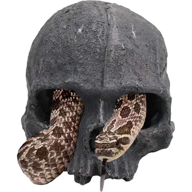 HUGFEGWE Resin Skull Sculpture, Black, Reptile Hideout for Fish, Bearded Dragon, Ball Python, Leopard Gecko, 4.7 x 3.5 x 3.7 Inch CJ25311-9748