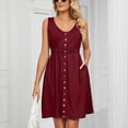 thumbnail image 2 of Summer Dresses for Women V Neck Buttons Sleeveless Tank Sundress Solid Color Casual Midi Dresses with Pockets Ladies Clothes, 2 of 8