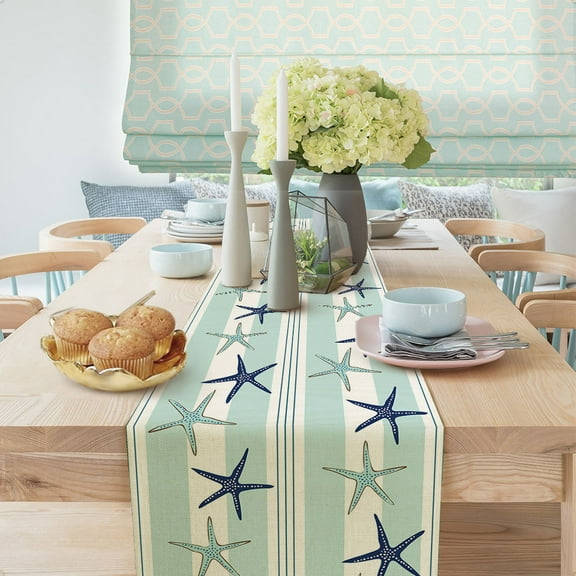 Beach Table Runner, Summer Starfish Table Runner Rustic Decorate Your Dining, Coffee, or Party Tables for Holidays And Special Occasions 13 X 72 inch