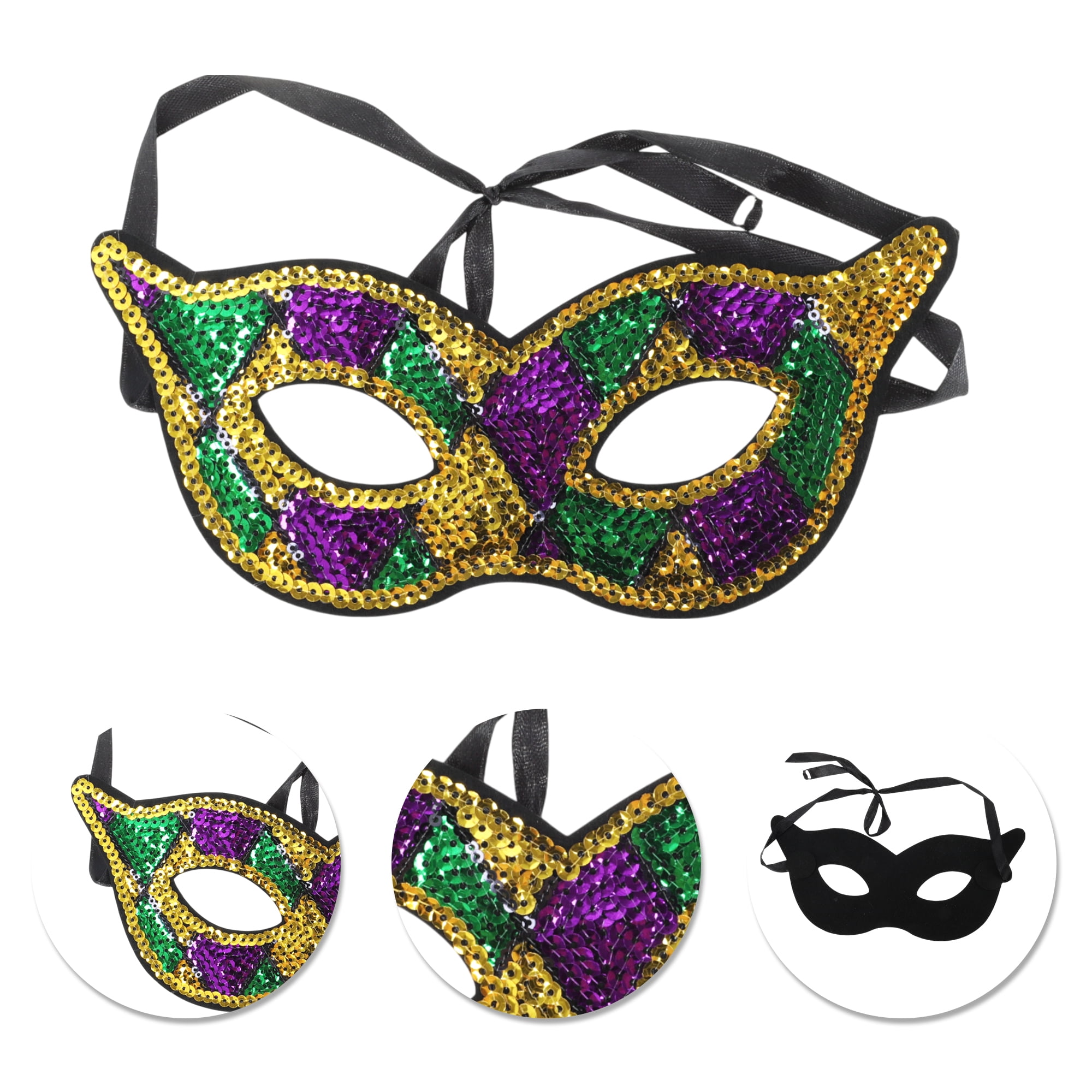 Unique Bargains 1 Pack Colorful Sequins Party Mask Purple Green Yellow 3