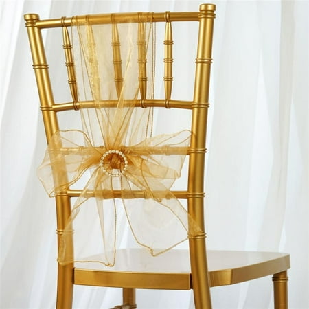 

5 pcs Gold Organza Chair Sashes Bows Ties Wedding Decorations
