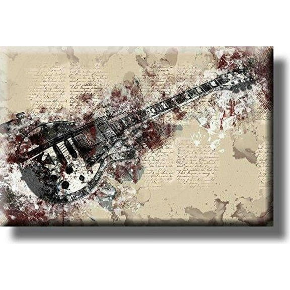 Vintage Electric Guitar Picture on Stretched Canvas, Wall Art Decor, Ready to Hang