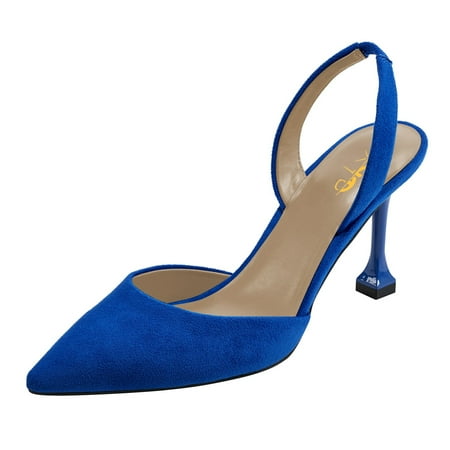 XYD Women s Closed Pointy Toe Slingback High Heel Pumps Slip-on Back Elastic Strap Office Formal Dress Shoes Size 6 Royal Blue