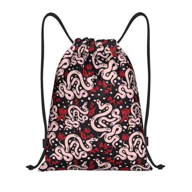 Fotbe Snake And Rose Bolsa Mochila con Cordón Estampada, Bolsa de Gimnasio Deportiva, Bolsa Cinch, Bolsa con Cordón para Hombres y Mujeres-Medium