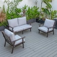 thumbnail image 4 of LeisureMod Walbrooke Modern 3-Piece Outdoor Set with Brown Aluminum Frame and Removable Cushions Loveseat and Armchairs for Patio and Backyard Garden, Light Grey, 4 of 18