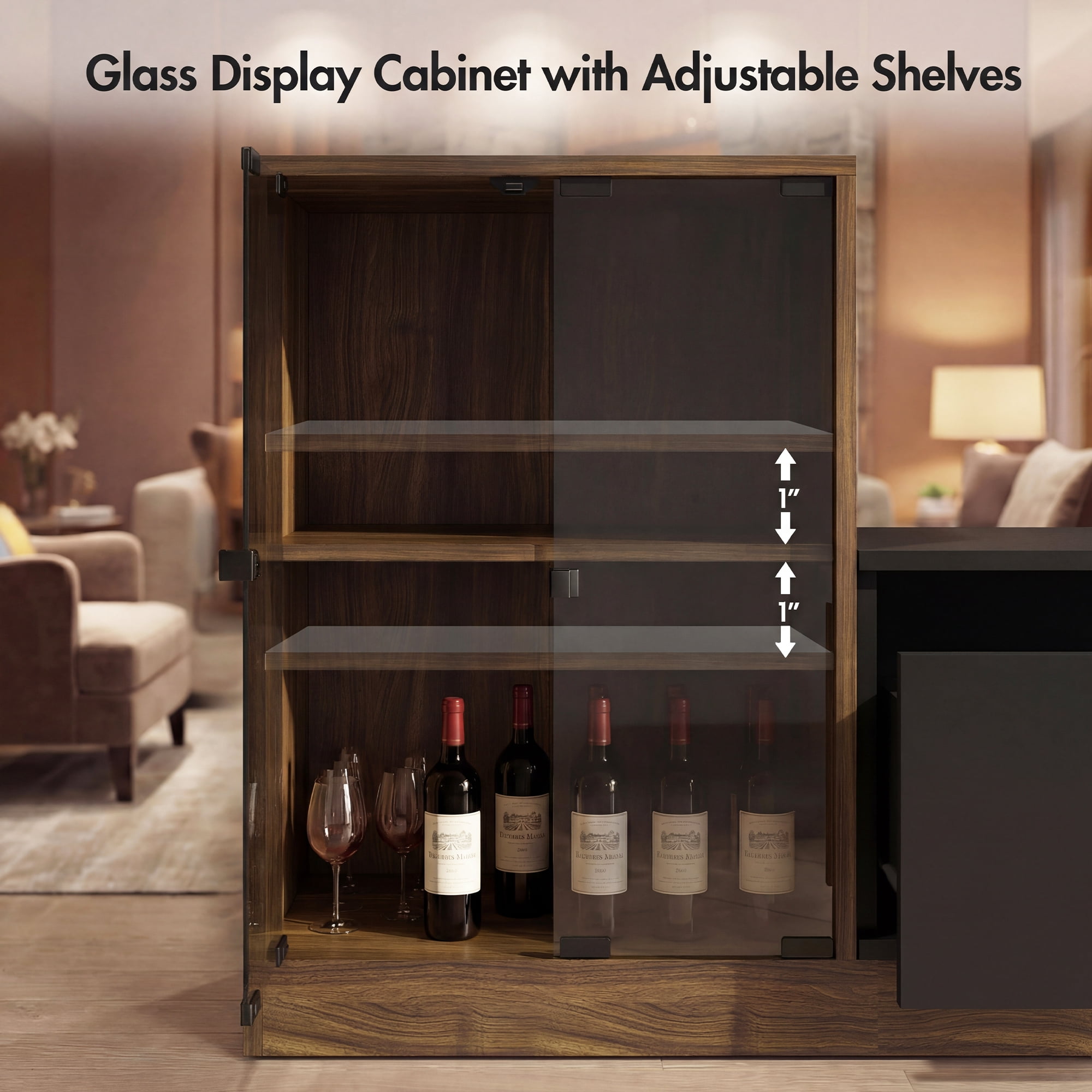 Advwin Extendable TV Stand for 75"-110" TVs, Modern Adjustable Length TV Console with LED Light, Cabinet, 2 Drawers & Media Storage, Entertainment Center for Living Room Bedroom, Black+Rustic Brown