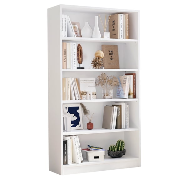 Nmkwnr 5 Shelves 60 inch Wood Bookcase Tall Bookshelf for Bedroom, Office, Living Room, White