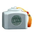 thumbnail image 1 of Recipiente de cerámica para té suelto, lata china rectangular, portátil, con borla cian, 1 of 9