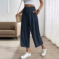 thumbnail image 4 of Miluxas Womens Comfortable Lightweight Wide Leg Trousers Pull on Elastic Waist Cropped Pants with Pockets for Business Casual Navy, 4 of 8