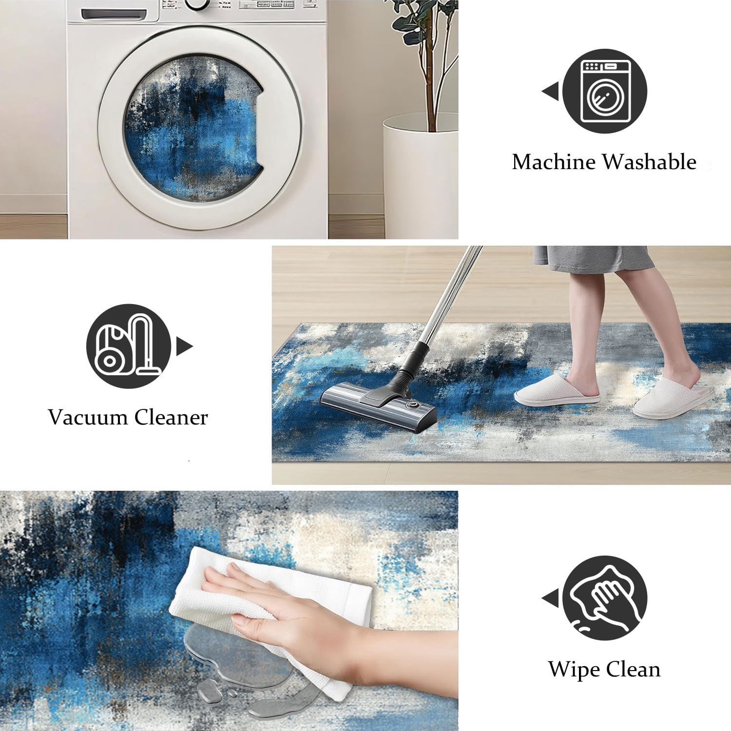 3-Piece Farmhouse Kitchen Rug Set, Washable Anti Slip Striped Floor Mats in 3 Sizes, Stain Resistant Decor Rugs for Kitchen Hallway Bathroom Home Christmas Decor