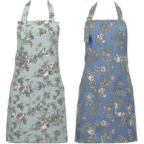 2 Pack Kitchen Aprons for Women, Adjustable Floral Aprons Chef Bakers Apron Cooking Apron with Big Pockets for Cooking Baking Gardening-Good