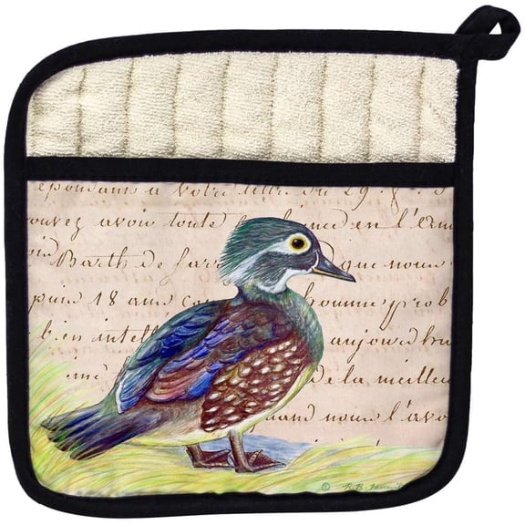 Betsy Drake PT149B Female Wood Duck Beige Script Pot Holder