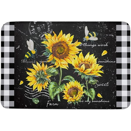 

Sunflowers Indoor Door Mat Anti-Skid Memory Foam Floor Mat Absorbent Entrance Rug Easy Clean Doormat for Entryway Patio Front Door Vintage Flowers Butterfly White-Black Plaid 20x32 Inch
