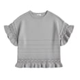 thumbnail image 3 of dazeni Sweaters for Women Ruffle Flare Short Sleeve Knit Crochet Pullover Hollow out Oversized Crewneck Tops Gray, 3 of 7