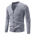 thumbnail image 7 of DPTALR Men's Cable Knit Cardigan V-Neck Sweater Classic Casual Knitwear with Buttons Gray Big and Tall Men L, 7 of 7