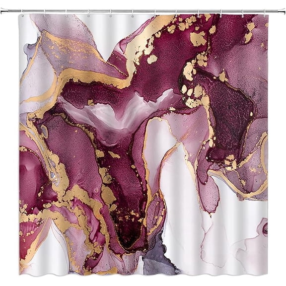 Marble Shower Curtain Abstract Luxury Art Painting Ink Modern Purple And Yellow Texture Fabric Bathroom Curtain Decor Set With Hooks 36"W x 72"L