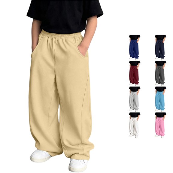 WERYOUNG Boys Casual Pants Elastic Waist Solid Color Wide Leg Sweatpants Toddlers Kids Loose Fit Back To School Pants 4-5 Years