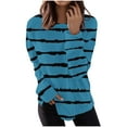 thumbnail image 3 of YOIAVAIOY Women Striped Sweatshirts Lightweight Crewneck Sweatshirt Side Slit Pullover Tops Navy M, 3 of 6
