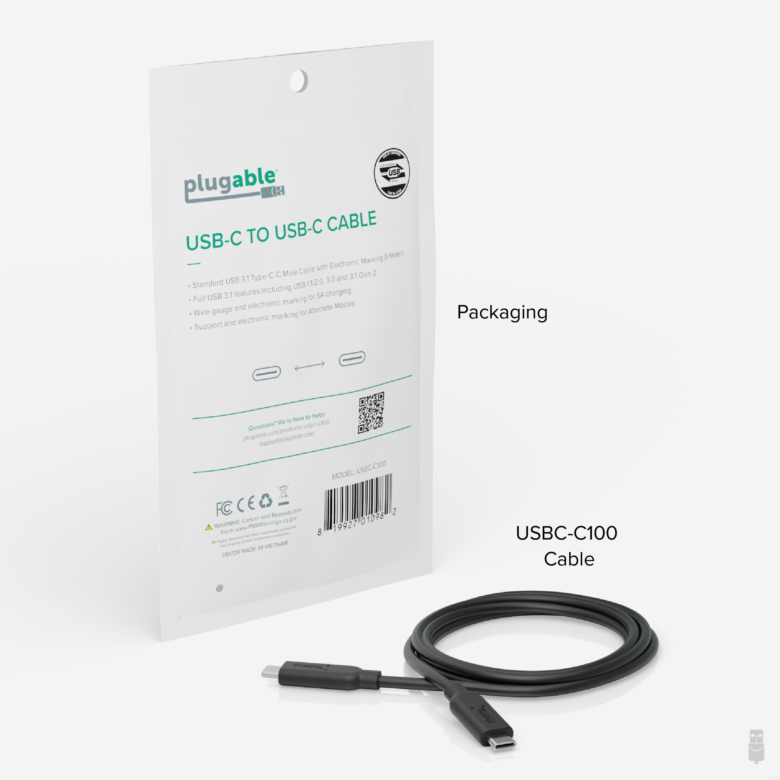Plugable 10Gbps USB C to USB C Cable, 3.3 feet (1 Meter), 5A, USB-IF Certified, USB 3.1 Gen 2 Type-C - image 4 of 5