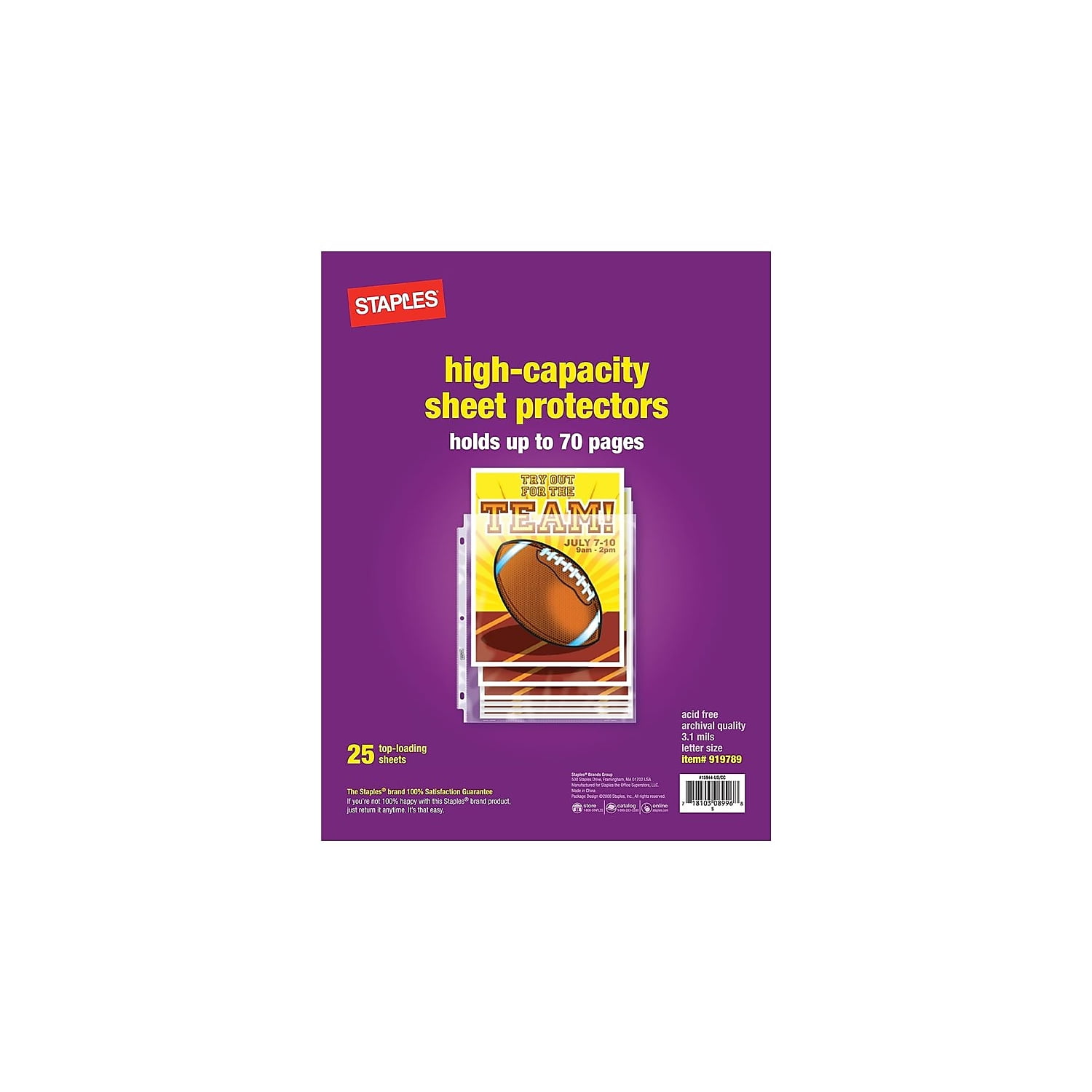 Staples High Capacity Sheet Protectors 25/Pack (15944) 919789