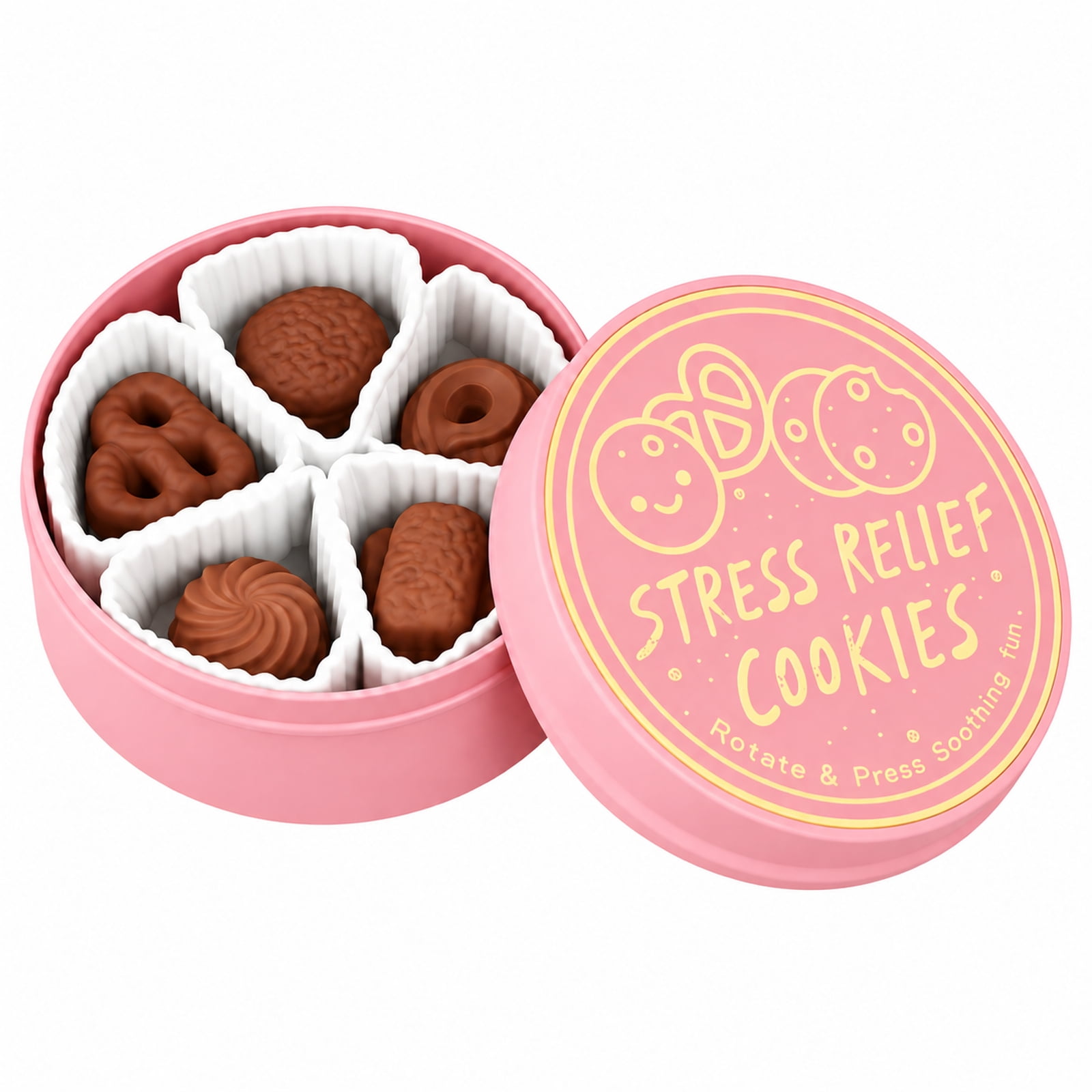 Fidget Toy Cookie Box Push Button Sensory Squeeze Toy with Rotating Biscuit Design for Desk Office Classroom Play Novelty Food Gifts and Tactile Fun