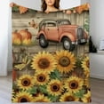 thumbnail image 3 of nygtbtfer Rustic Farmhouse Old Wooden Board Blankets Soft Cozy Bedding Flannel Blanket Autumn Flowers Pumpkin Truck Sunflowe Blankett Bedroom Sofa Throw 40x50in, 3 of 6
