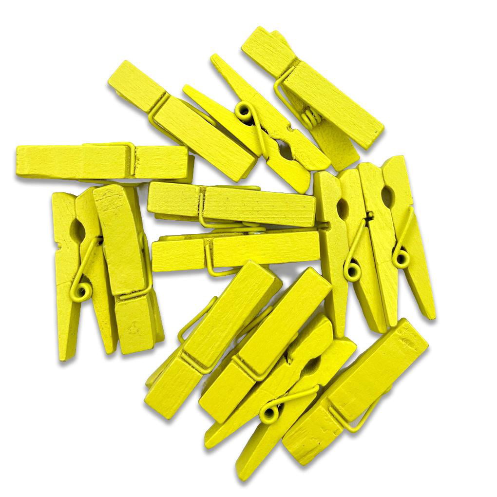 BronaGrand 100pcs Yellow Plastic Clothespins Mini Transparent Clips Photo Paper Peg Pins Craft Clips for Wall Hanging Pictures Wedding Party Decoration Gift