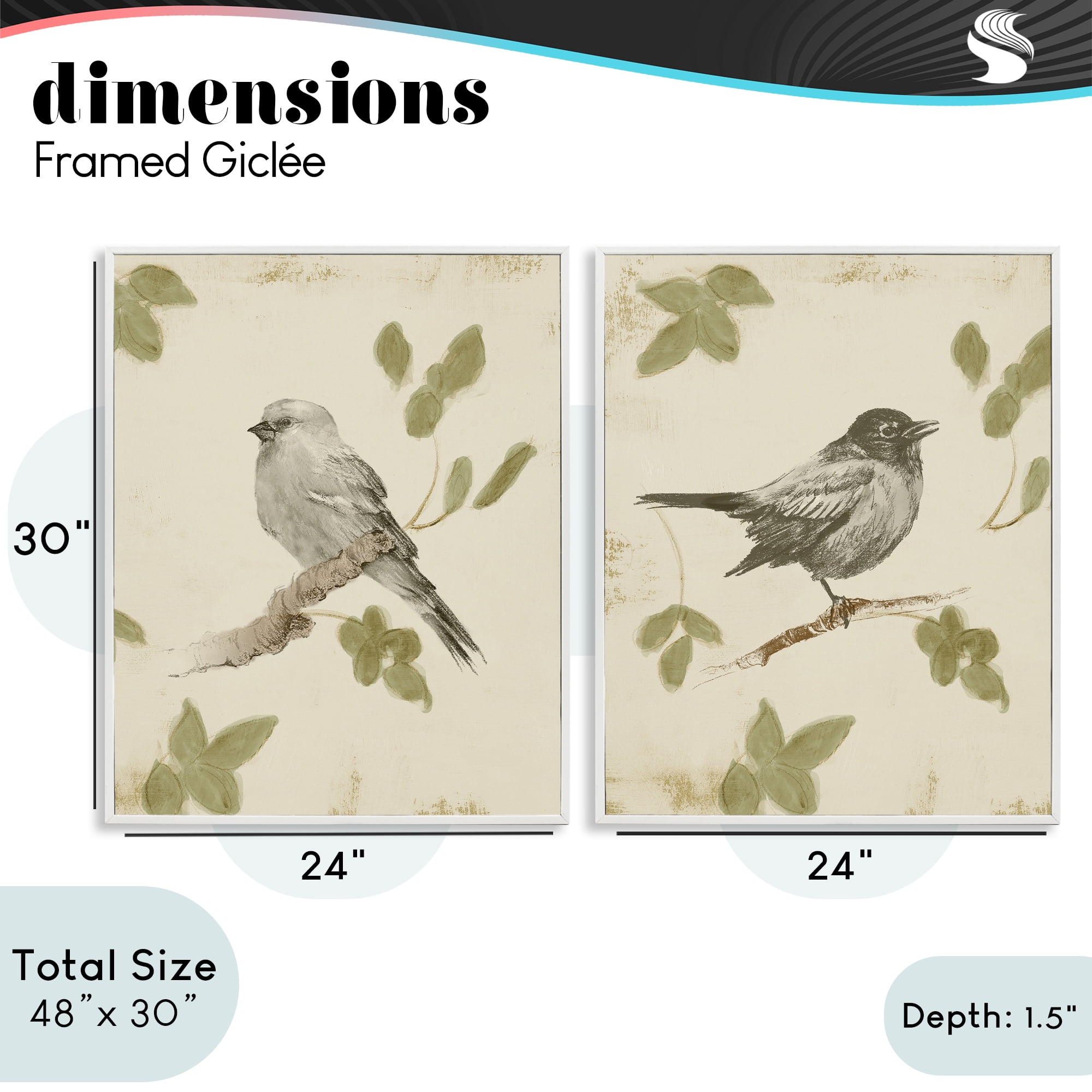 Stupell Industries Neutral Bird Scene 2 Piece White Framed Giclee Art Set, design by Lanie Loreth
