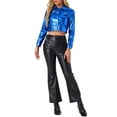 thumbnail image 2 of INSPIRE CHIC Women's Holographic Shiny Biker Button Down Metallic Jacket XL Blue, 2 of 5