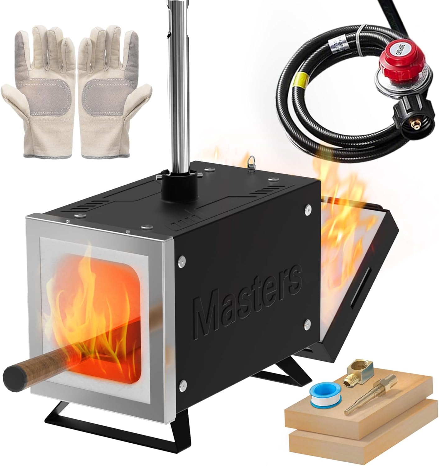 mmasters 1 burner propane forge kit  square mini gas forge with base for knife making, blacksmithing & farrier work