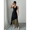 thumbnail image 2 of Women's black and gold asymmetric hem dress, with detachable chain shoulder strap-sleeveless wedding guest dress with one shoulder V-neck, laminated ruffles and slim waist design, suitable for partie, 2 of 6