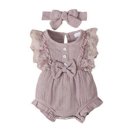 

Maxcozy Baby Girl Ruffled Sleeveless Romper Bodysuit Jumpsuit Headband Set Summer Clothes Outfits