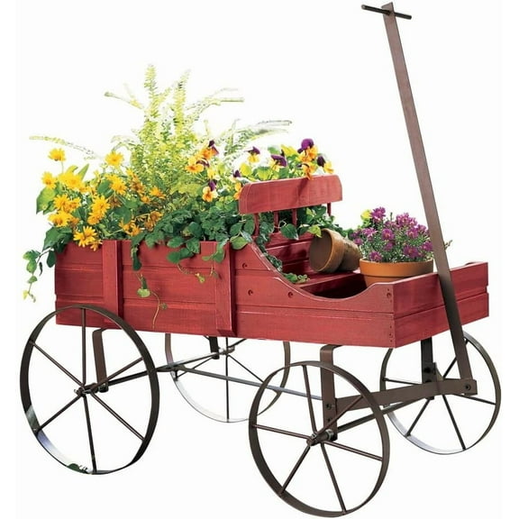 ZYPPP Amish Wagon Decorative Indoor/Outdoor Garden Backyard Planter, Red