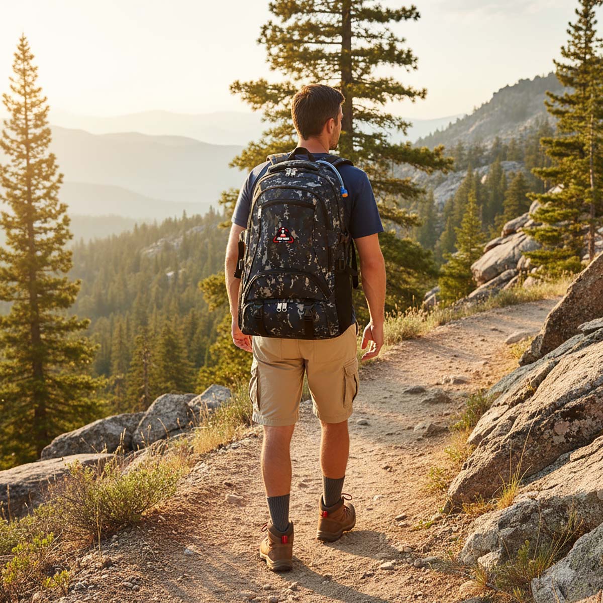New York Xpress Camo Backpack for Adults 40L Multi-Pocket Backpack for Travel Work Hiking, Navy - BP8023