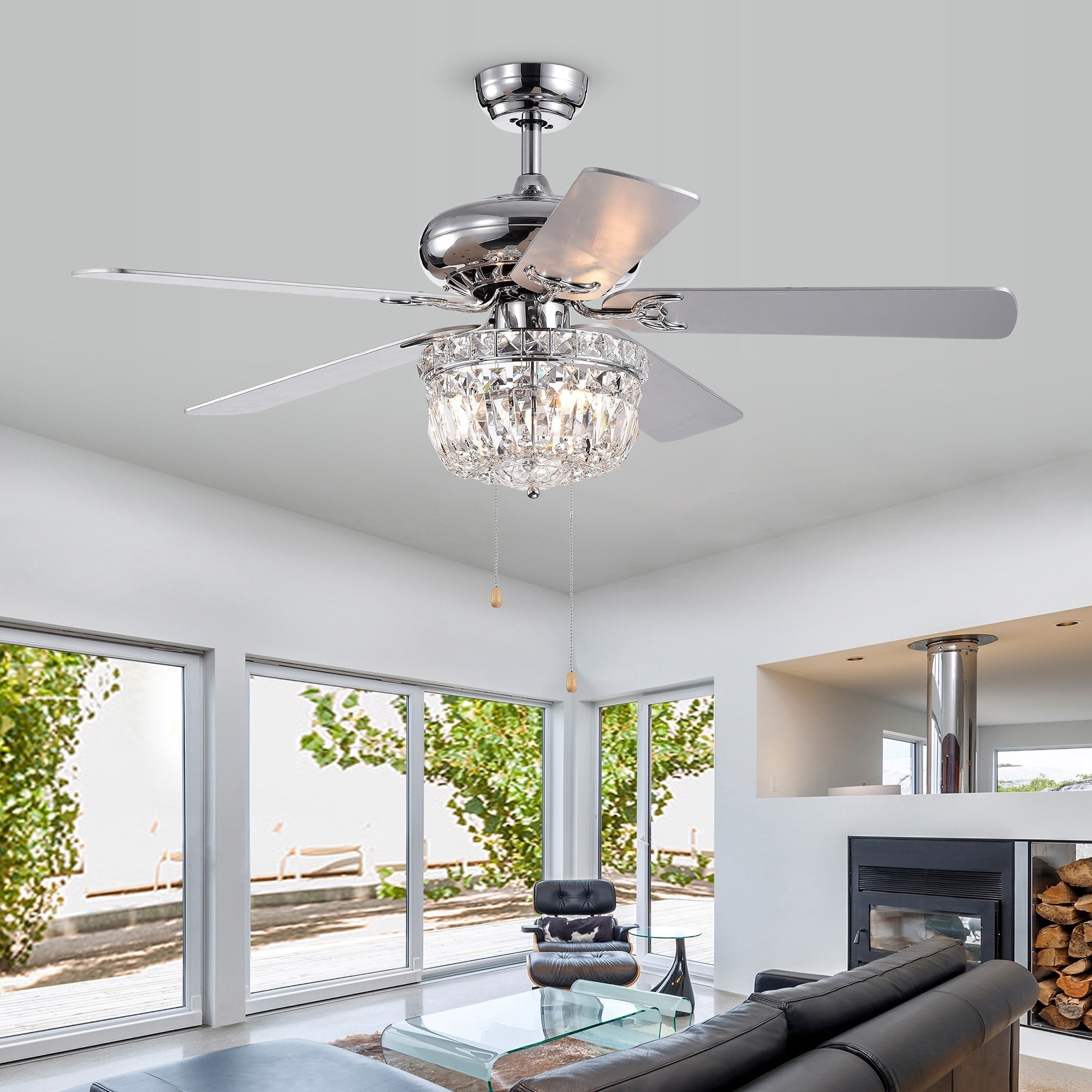 Galileo 52-Inch 5-Blade Chrome Lighted Ceiling Fans with Crystal Bowl Shade (Remote Controlled)